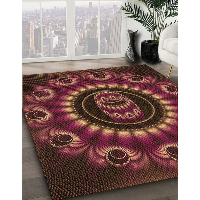 Patterned Chestnut Red Rug in Family Room, pat1374org