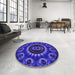 Round Patterned Earth Blue Rug in a Office, pat1374pur