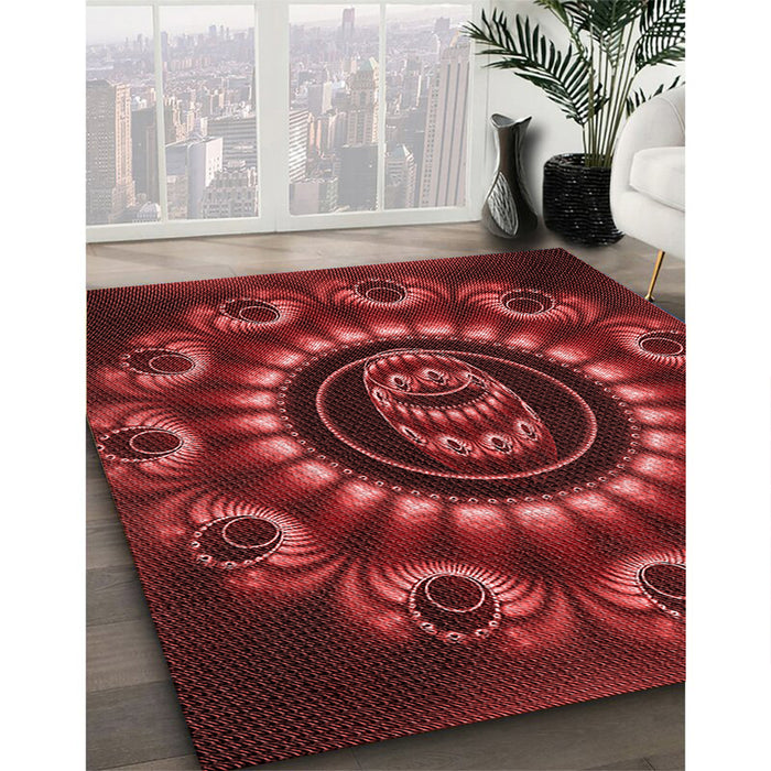 Machine Washable Transitional Crimson Red Rug in a Family Room, wshpat1374rd