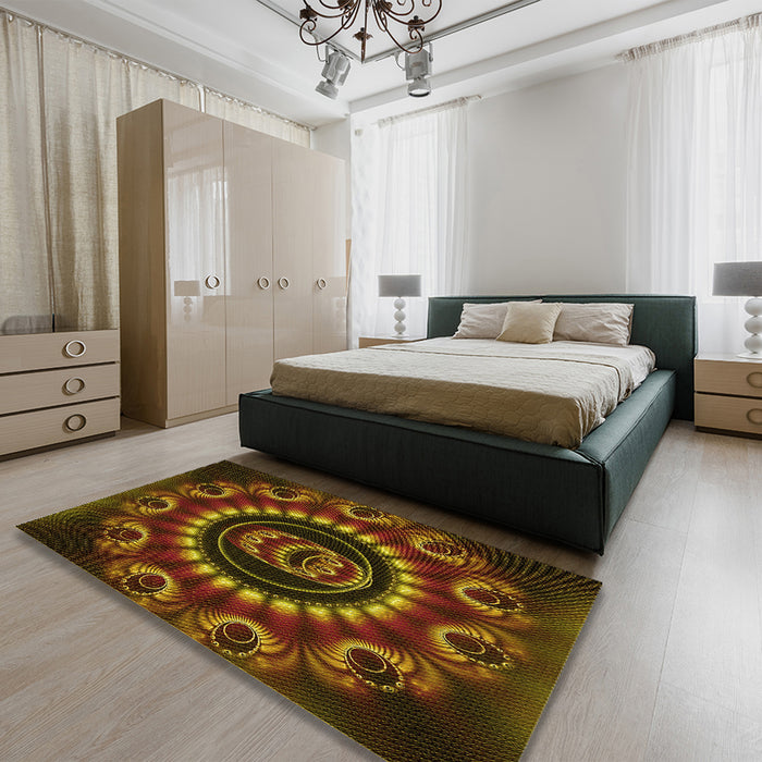 Patterned Dark Bisque Brown Rug in a Bedroom, pat1374yw