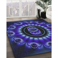 Patterned Slate Blue Modern Rug, pat1374