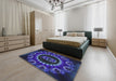 Patterned Slate Blue Modern Rug in a Bedroom, pat1374