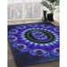 Patterned Slate Blue Modern Rug in Family Room, pat1374