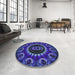 Round Machine Washable Transitional Slate Blue Rug in a Office, wshpat1374