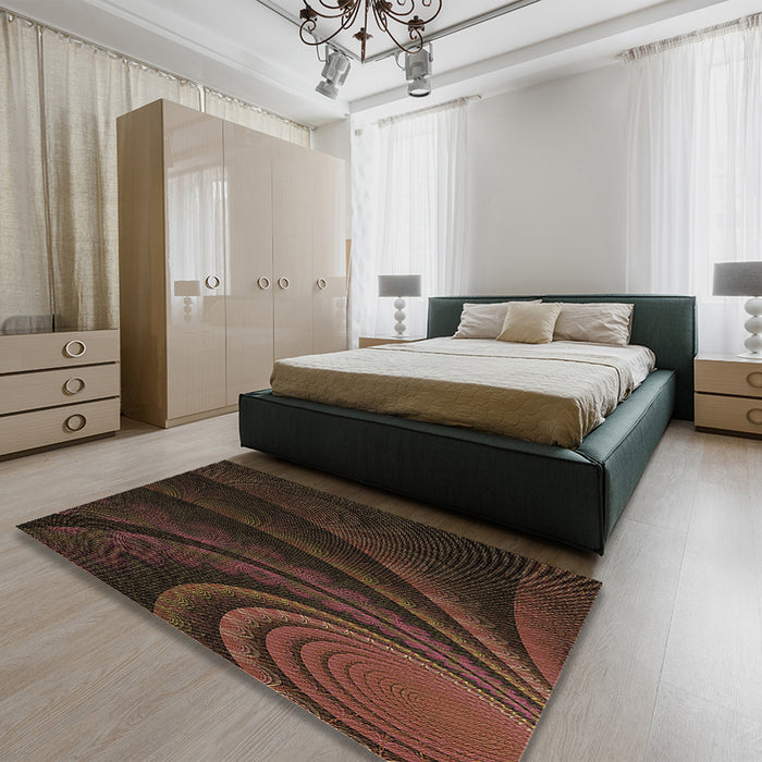 Round Machine Washable Transitional Black Brown Rug in a Office, wshpat1375brn