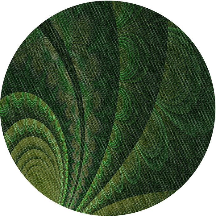 Round Patterned Black Rug, pat1375grn