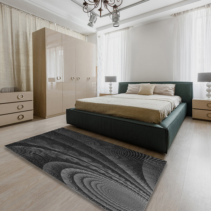 Round Machine Washable Transitional Midnight Gray Rug in a Office, wshpat1375gry