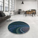 Round Patterned Blue Rug in a Office, pat1375lblu