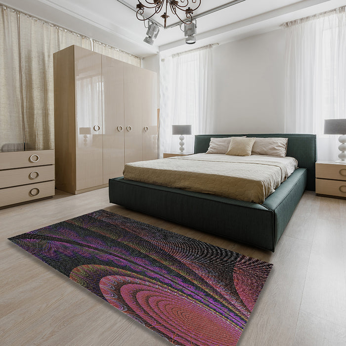 Patterned Mid Gray Modern Rug in a Bedroom, pat1375