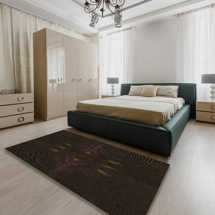 Patterned Milk Chocolate Brown Rug in a Bedroom, pat1376brn