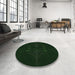 Round Patterned Deep Emerald Green Rug in a Office, pat1376grn