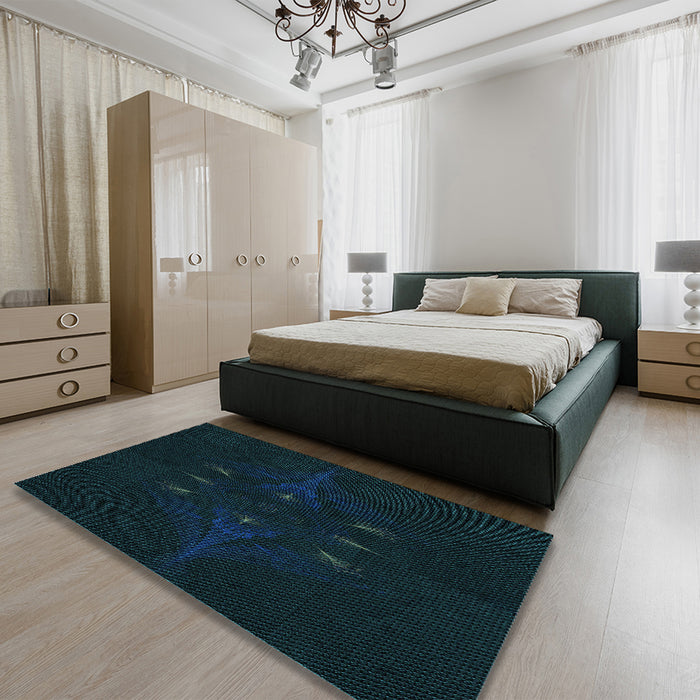 Patterned Black Rug in a Bedroom, pat1376lblu