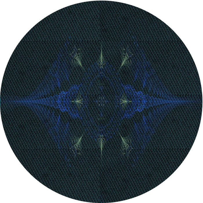 Round Patterned Black Rug, pat1376lblu