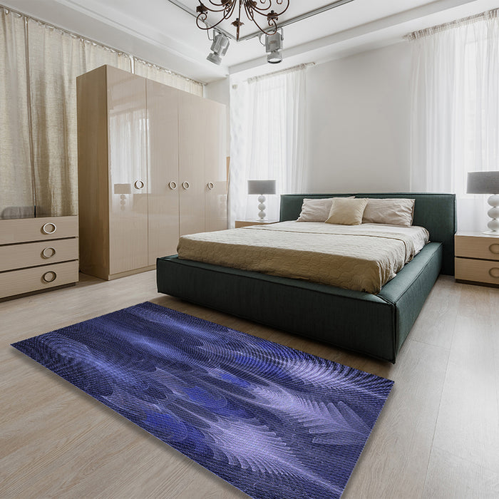 Patterned Royal Blue Rug in a Bedroom, pat1377blu