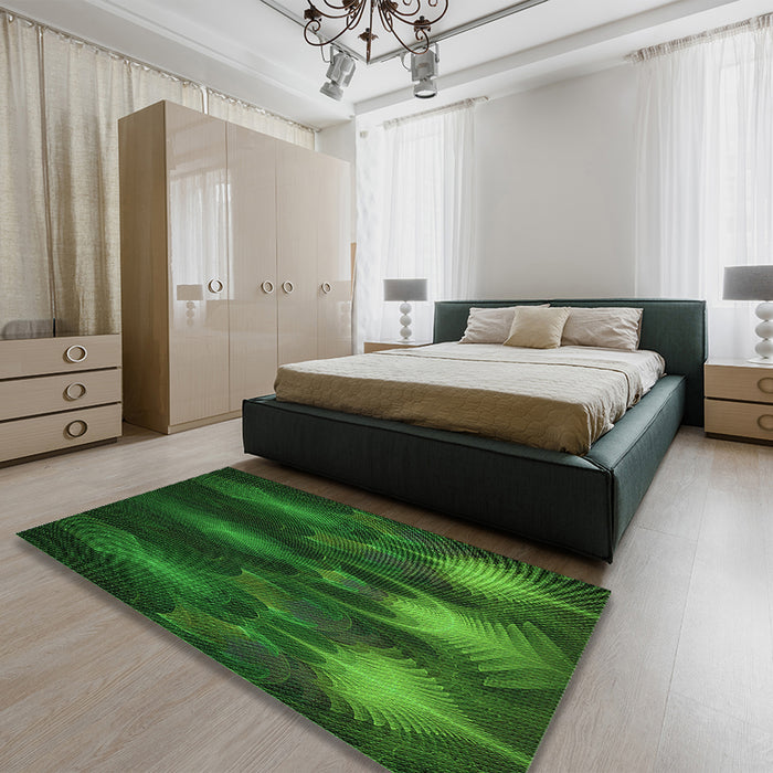 Patterned Deep Emerald Green Rug in a Bedroom, pat1377grn