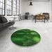 Round Patterned Deep Emerald Green Rug in a Office, pat1377grn