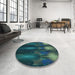 Round Patterned Aquamarine Stone Green Rug in a Office, pat1377lblu