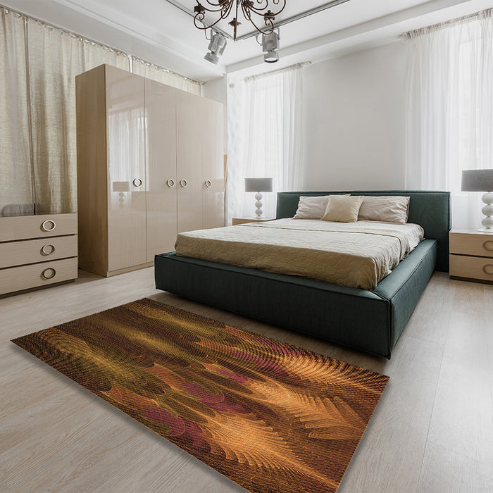 Patterned Mahogany Brown Rug in a Bedroom, pat1377org