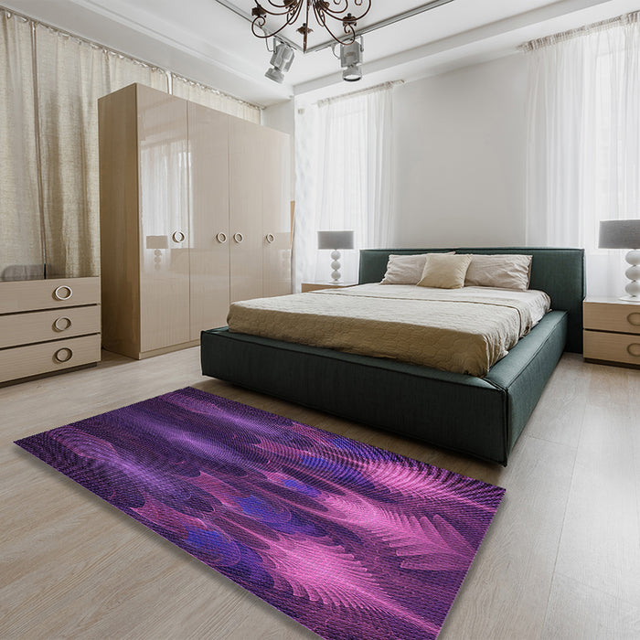 Round Machine Washable Transitional Dark Orchid Purple Rug in a Office, wshpat1377pur