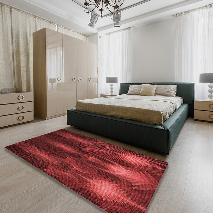 Patterned Crimson Red Rug in a Bedroom, pat1377rd