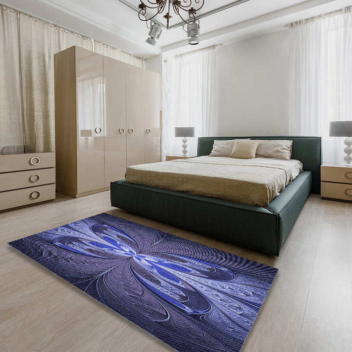 Patterned Midnight Blue Rug in a Bedroom, pat1378blu
