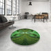 Round Patterned Dark Forest Green Rug in a Office, pat1378grn