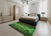 Patterned Dark Forest Green Rug in a Bedroom, pat1378grn