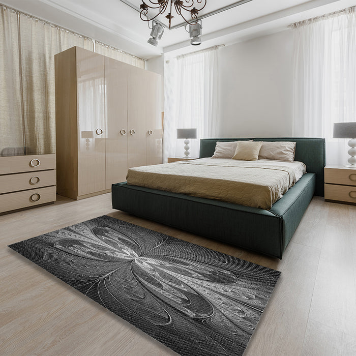 Patterned Charcoal Black Rug in a Bedroom, pat1378gry