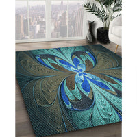 Patterned Deep-Sea Green Rug, pat1378lblu