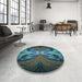 Round Patterned Deep-Sea Green Rug in a Office, pat1378lblu