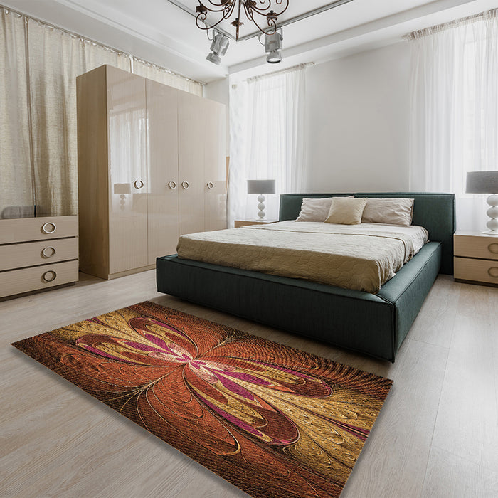 Patterned Orange Rug in a Bedroom, pat1378org