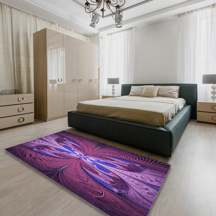 Patterned Medium Orchid Purple Rug in a Bedroom, pat1378pur