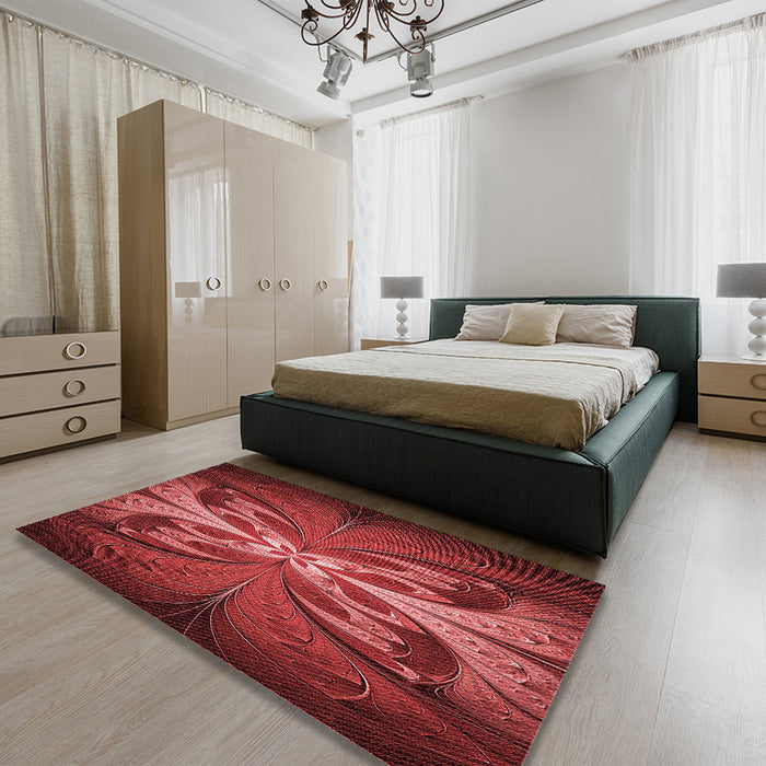 Patterned Red Rug in a Bedroom, pat1378rd