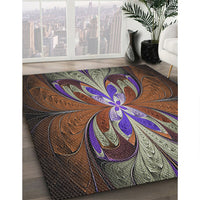 Patterned Dark Almond Brown Novelty Rug, pat1378