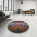 Round Machine Washable Transitional Dark Almond Brown Rug in a Office, wshpat1378