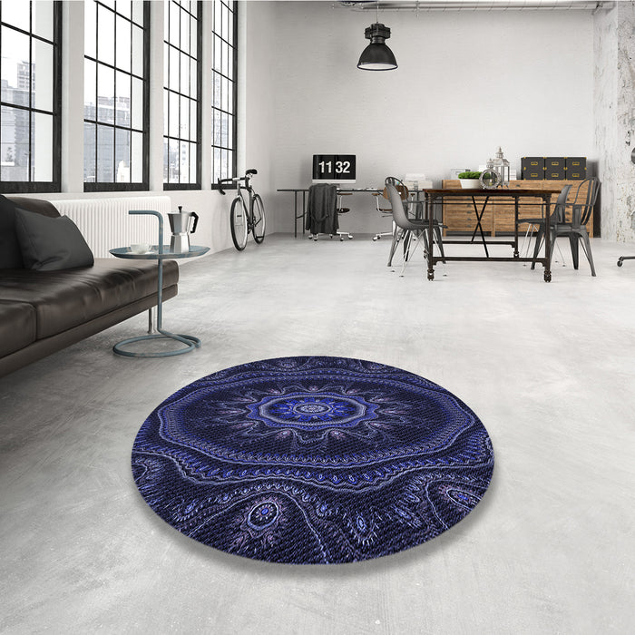 Round Patterned Deep Periwinkle Purple Rug in a Office, pat1379blu