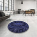 Round Patterned Deep Periwinkle Purple Rug in a Office, pat1379blu