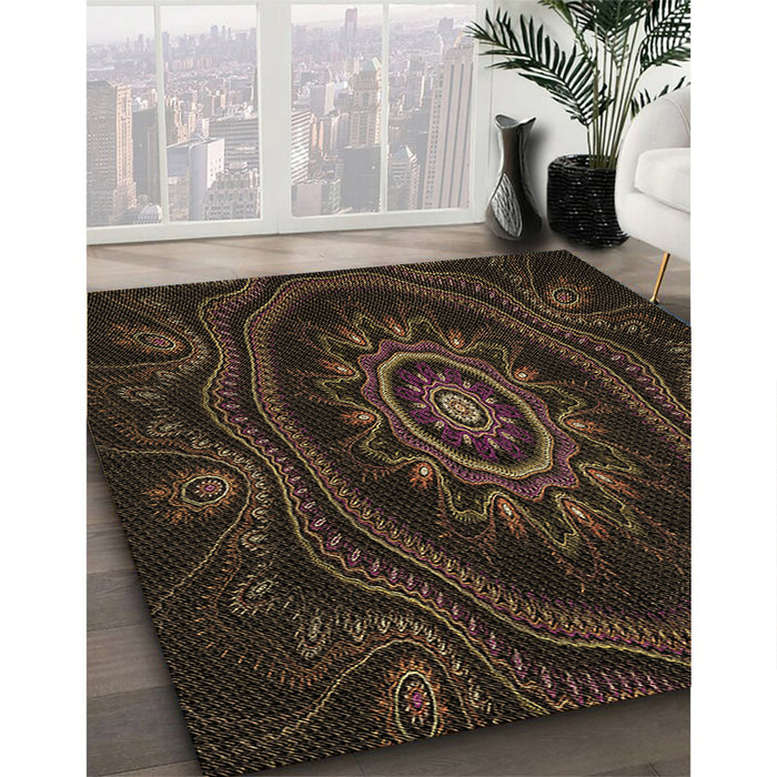 Patterned Red Brown Rug in Family Room, pat1379brn