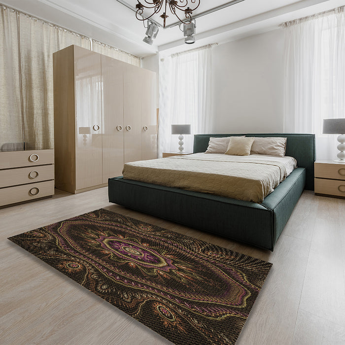 Patterned Red Brown Rug in a Bedroom, pat1379brn