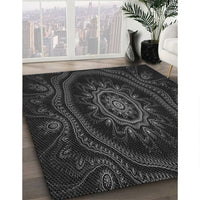 Patterned Black Rug, pat1379gry