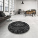 Round Patterned Black Rug in a Office, pat1379gry