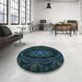 Round Patterned Black Rug in a Office, pat1379lblu