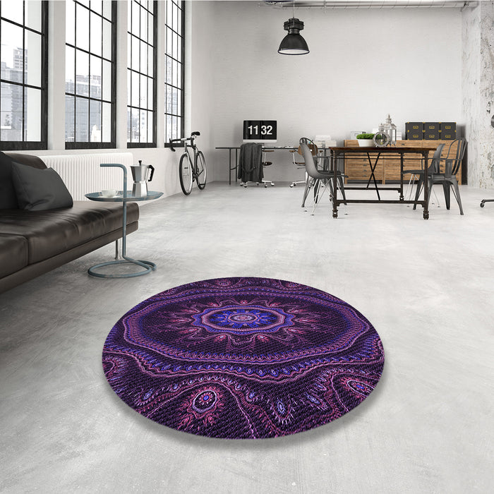 Round Patterned Deep Purple Rug in a Office, pat1379pur