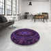 Round Patterned Deep Purple Rug in a Office, pat1379pur