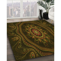 Patterned Dark Bronze Brown Rug, pat1379yw