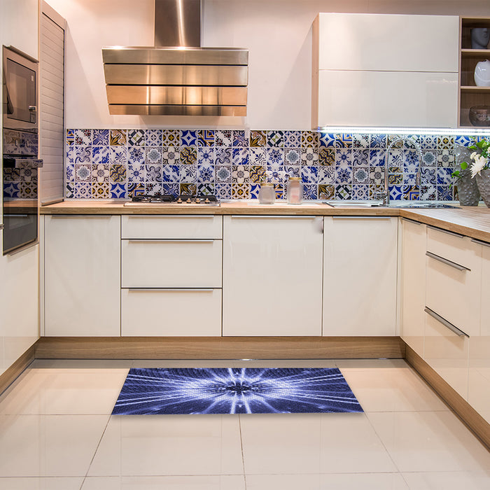 Patterned Sky Blue Rug in a Kitchen, pat138blu