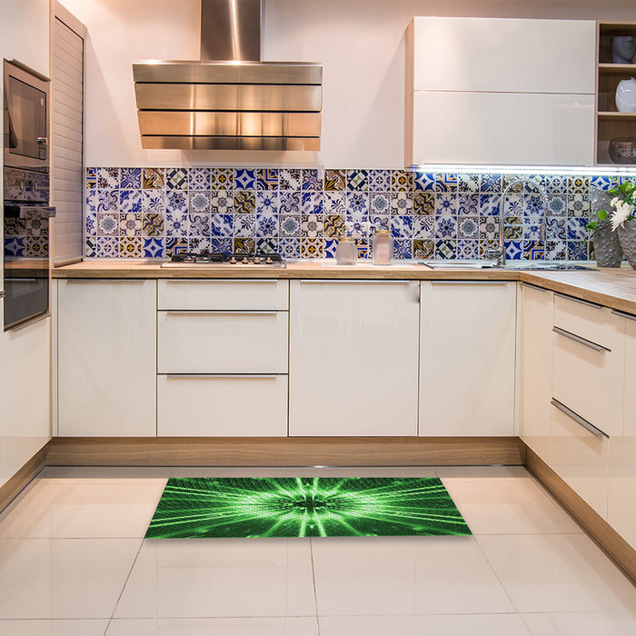 Patterned Deep Emerald Green Rug in a Kitchen, pat138grn