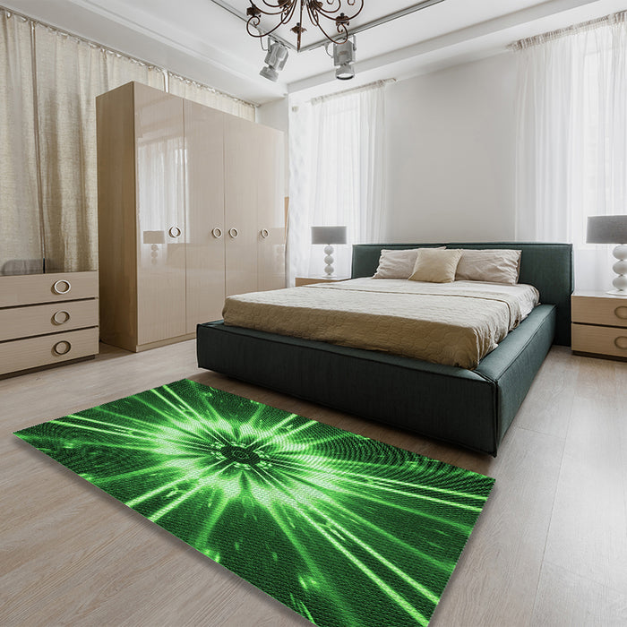 Patterned Deep Emerald Green Rug in a Bedroom, pat138grn