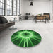 Round Patterned Deep Emerald Green Rug in a Office, pat138grn