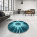 Round Patterned Medium Teal Green Rug in a Office, pat138lblu